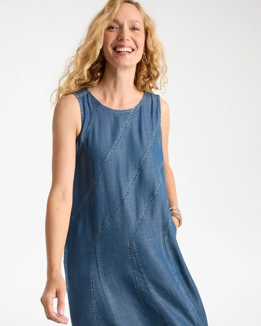 Denim Godet Sleeveless Dress - US 2892