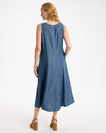 Denim Godet Sleeveless Dress - US 2892