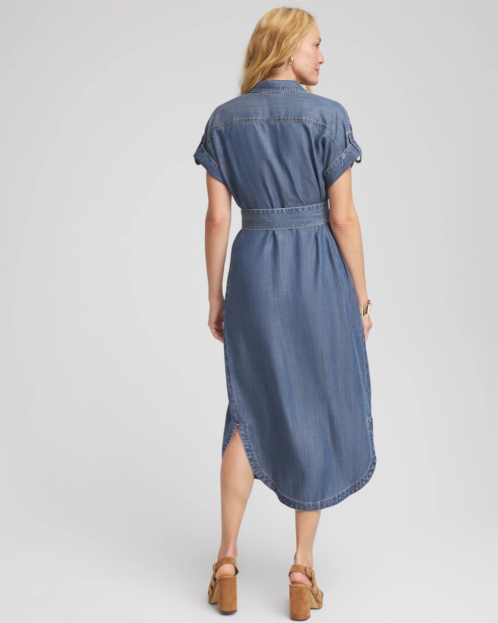 Denim Tie Midi Shirtdress - US 7330