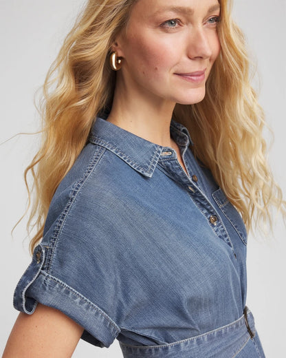 Denim Tie Midi Shirtdress - US 7330
