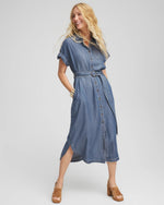 Denim Tie Midi Shirtdress - US 7330