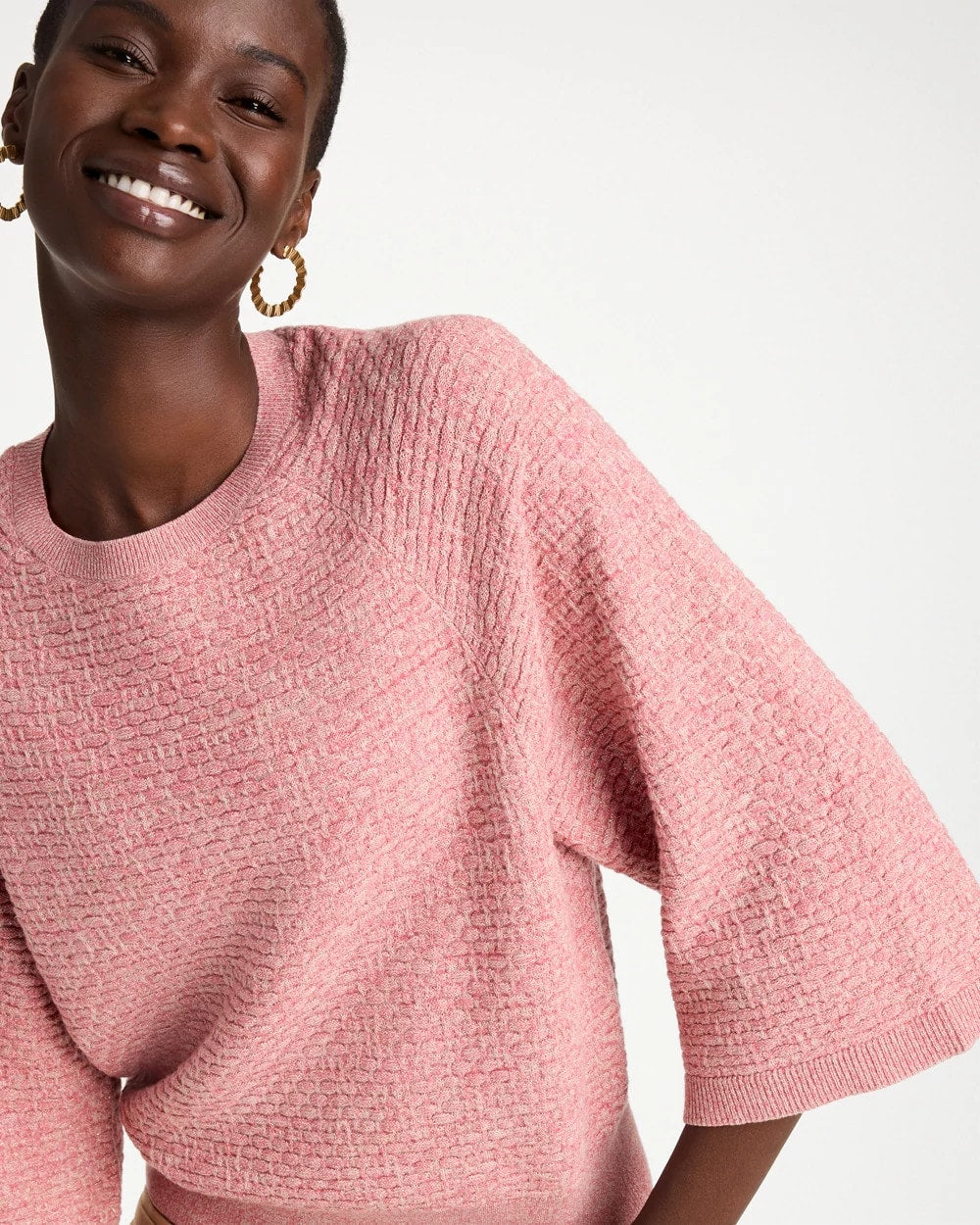 Cotton-Blend 3/4 Sleeve Pullover - US 3129