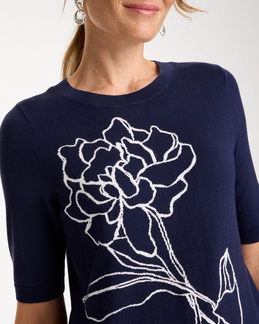 Ella Short-Sleeve Floral Sweater - US 5550