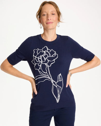 Ella Short-Sleeve Floral Sweater - US 5550