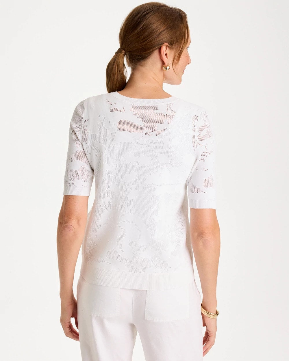 Ella Short-Sleeve Pointelle Sweater - US 5473