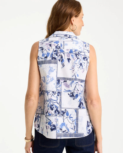 Cotton-Blend Classic Printed Sleeveless Shirt - US 3479