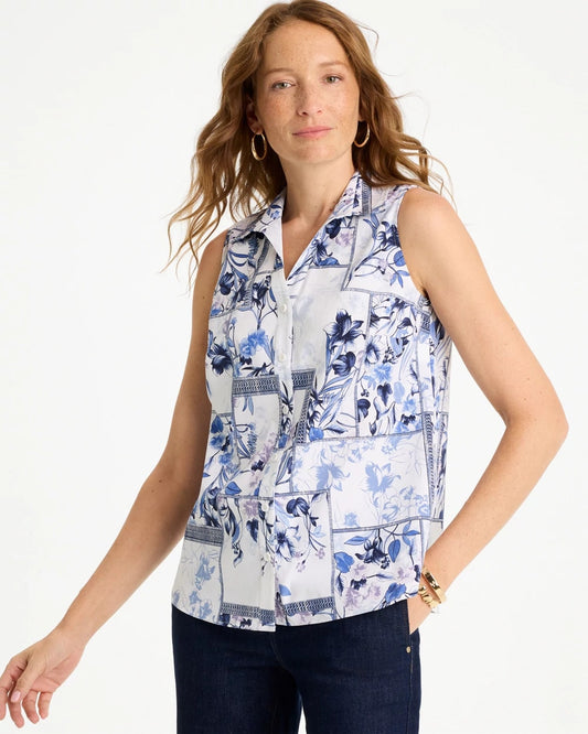 Cotton-Blend Classic Printed Sleeveless Shirt - US 3479