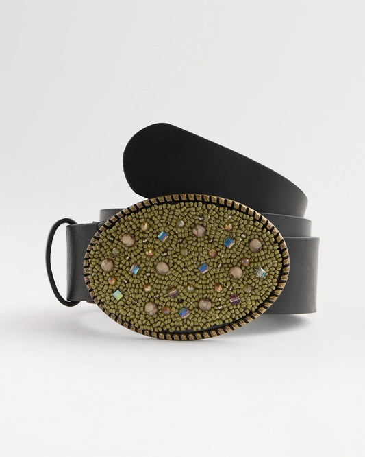Leather Beaded Oval Buckle Trouser Belt - US 1356