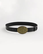 Leather Beaded Oval Buckle Trouser Belt - US 1356