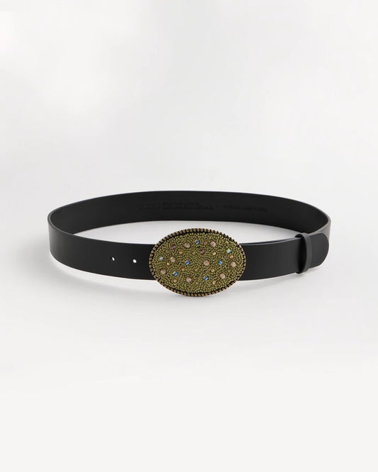 Leather Beaded Oval Buckle Trouser Belt - US 1356