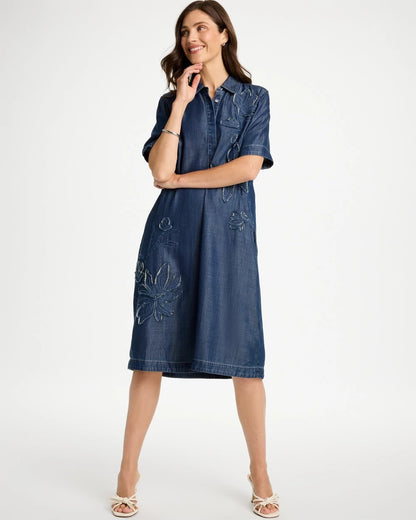 Embellished Denim Knee Length Dress - US 3151