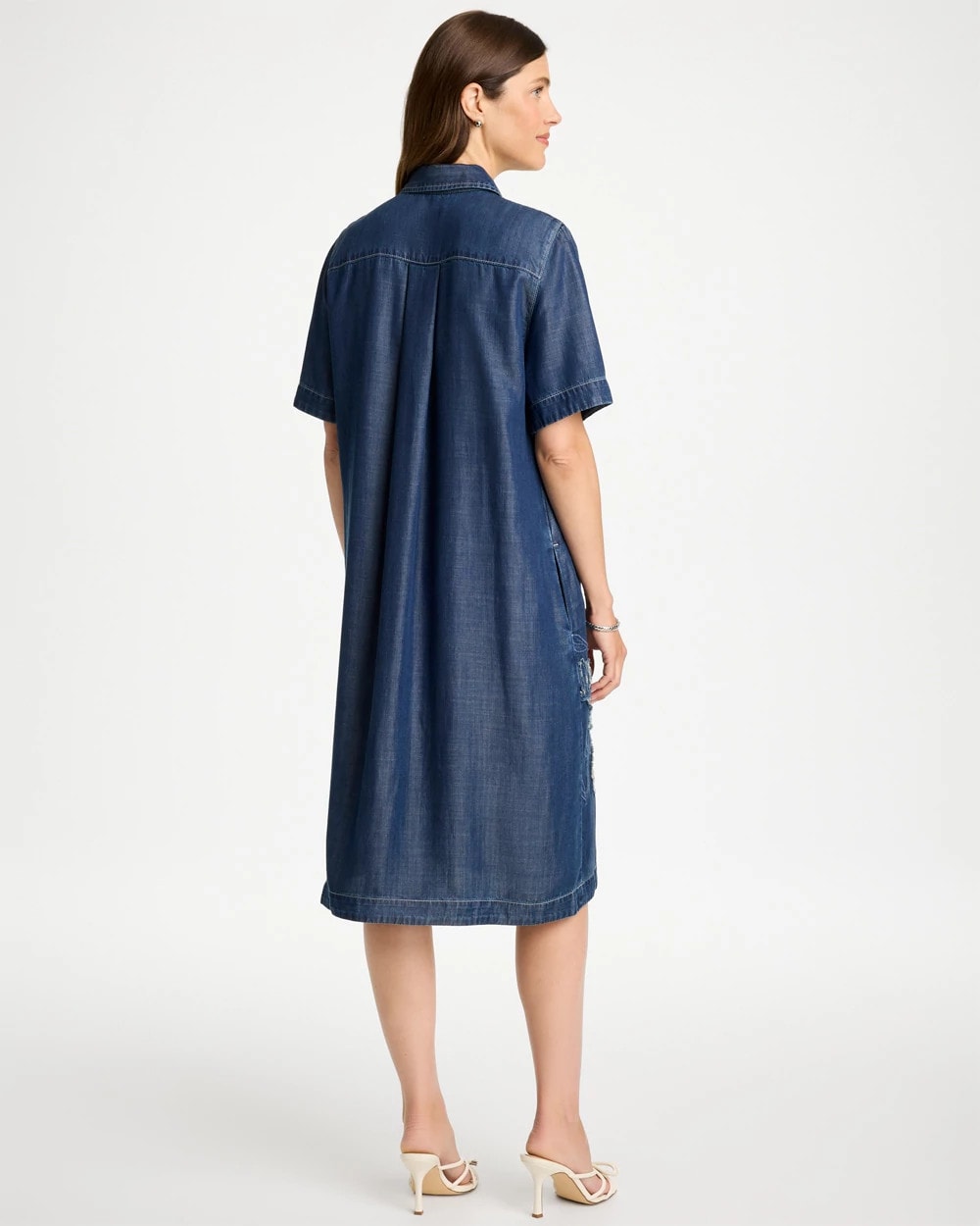 Embellished Denim Knee Length Dress - US 3151