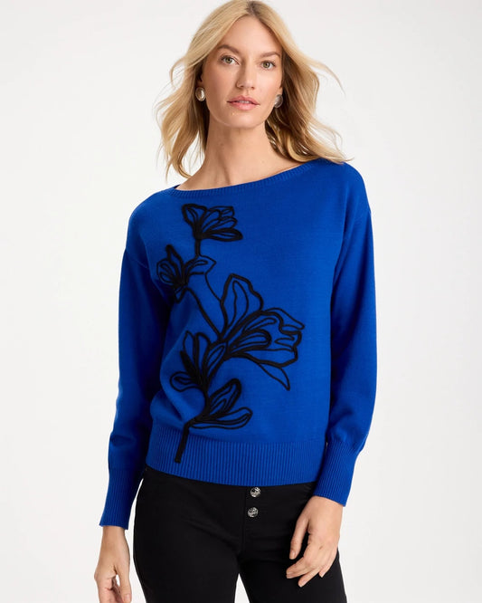 Embroidered Bateau Dolman Pullover Sweater - US 8540