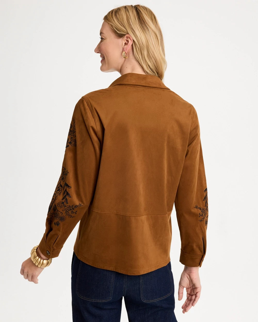 Embroidered Faux Suede Shirt - US 7606