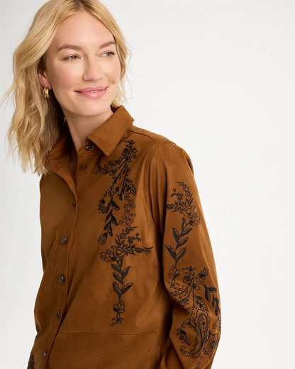 Embroidered Faux Suede Shirt - US 7606