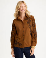 Embroidered Faux Suede Shirt - US 7606