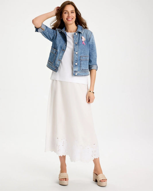 Twill Embroidered Hem Skirt - US 1399