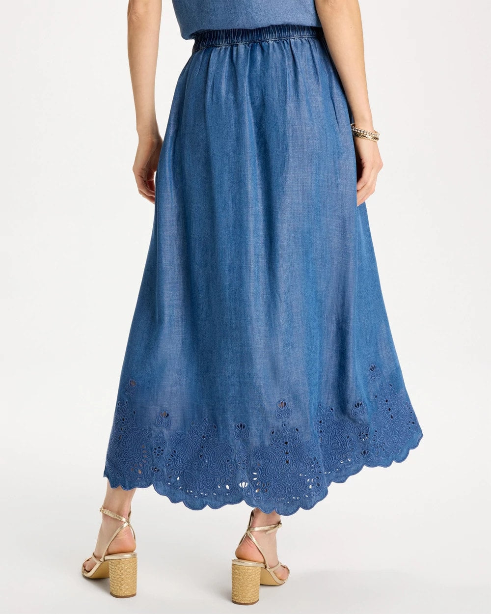 Indigo Twill Embroidered Hem Skirt - US 8250