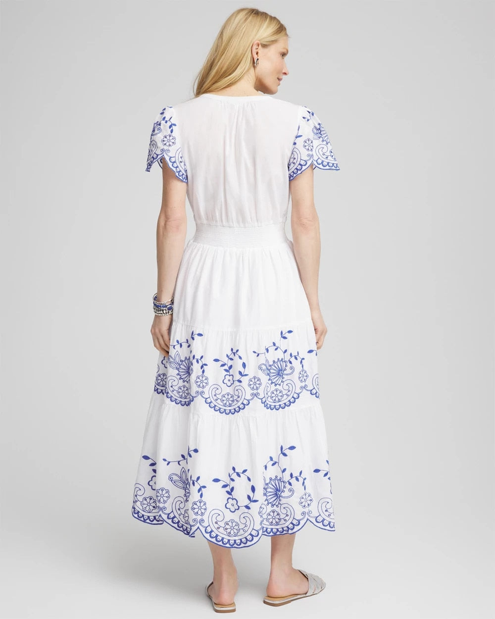 Embroidered Smocked Waist Dress - US 2667