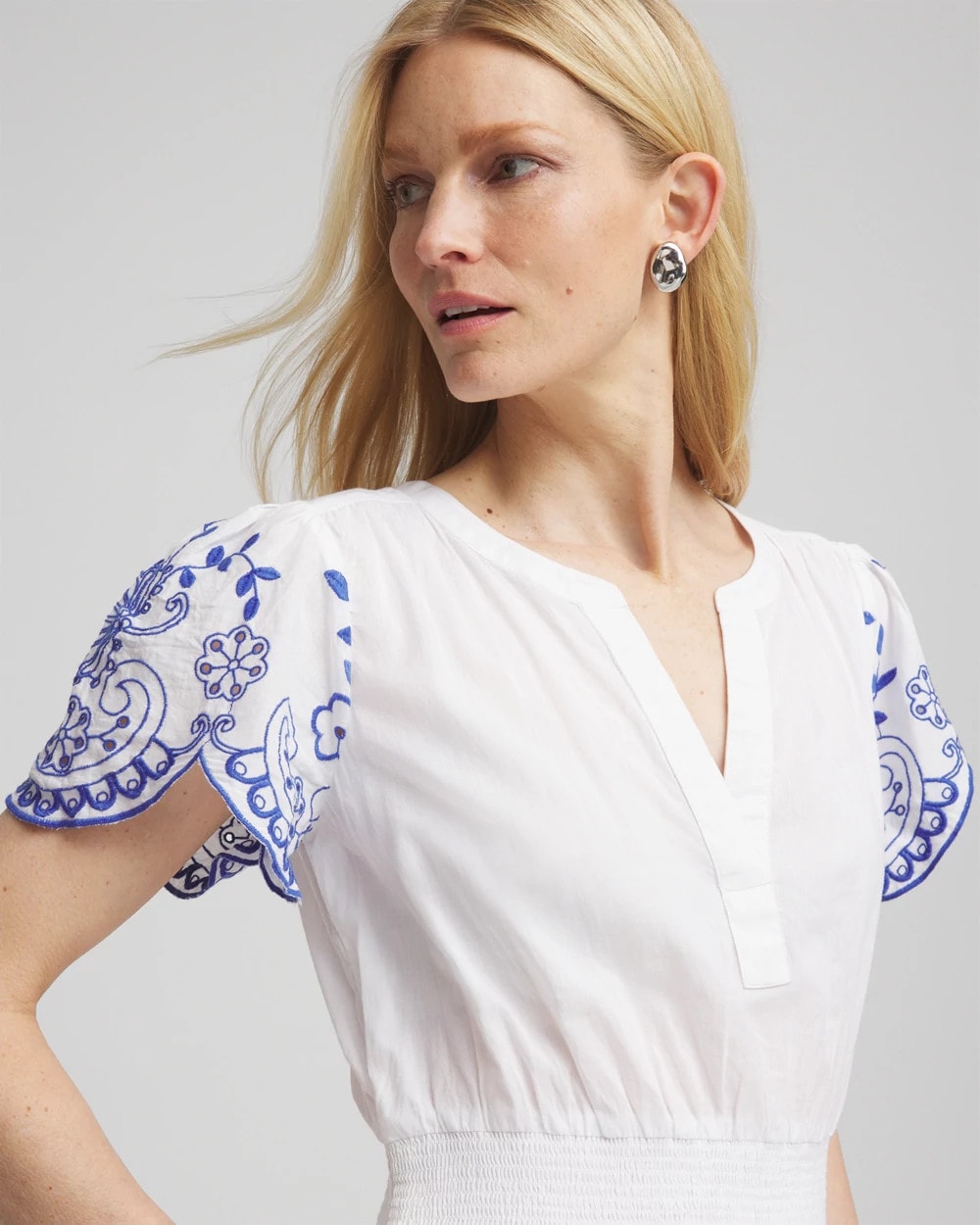 Embroidered Smocked Waist Dress - US 2667