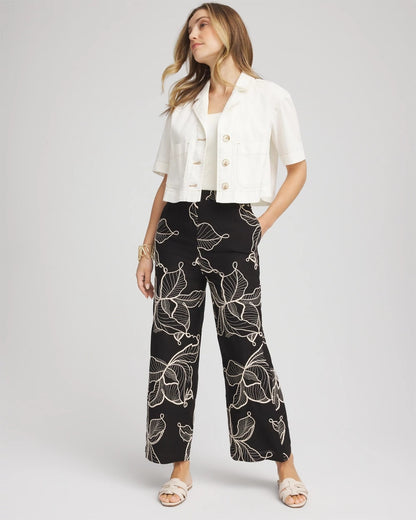 Petite Embroidered Wide-Leg Cropped Pants - US 2382