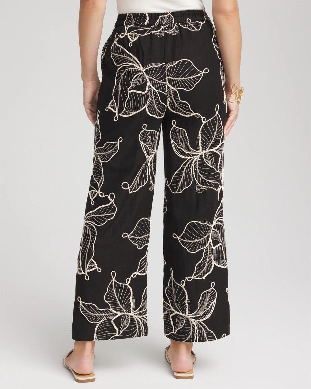 Petite Embroidered Wide-Leg Cropped Pants - US 2382