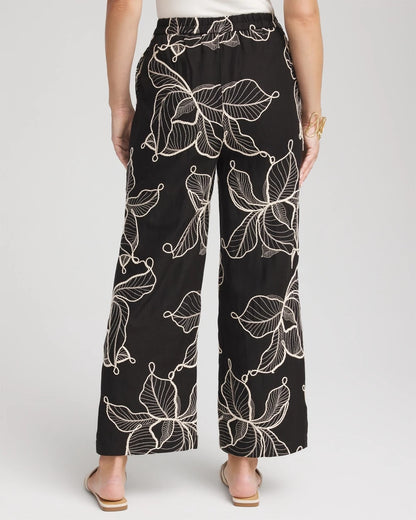 Petite Embroidered Wide-Leg Cropped Pants - US 2382