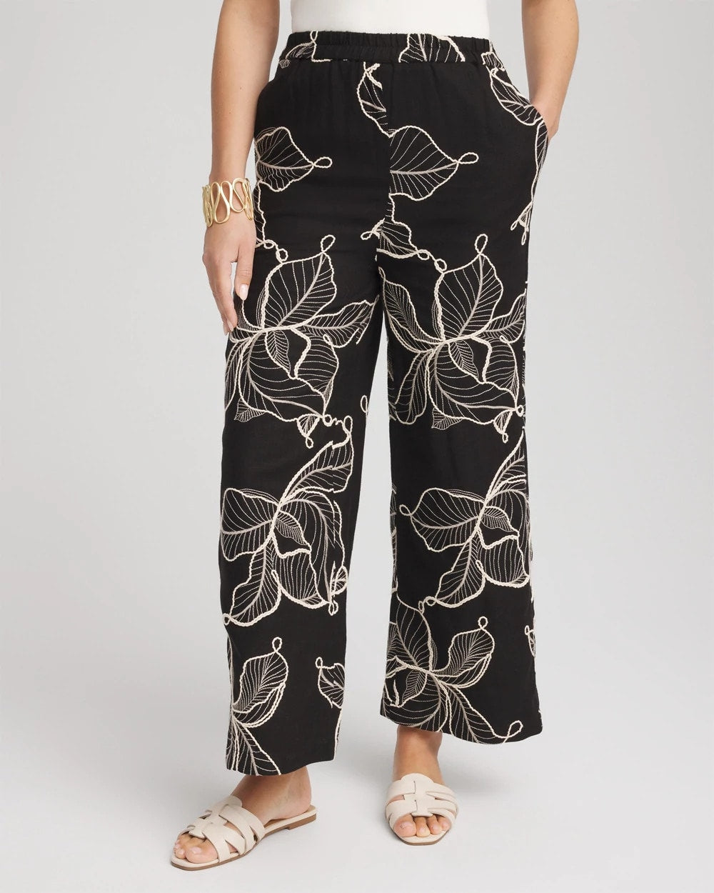 Petite Embroidered Wide-Leg Cropped Pants - US 2382