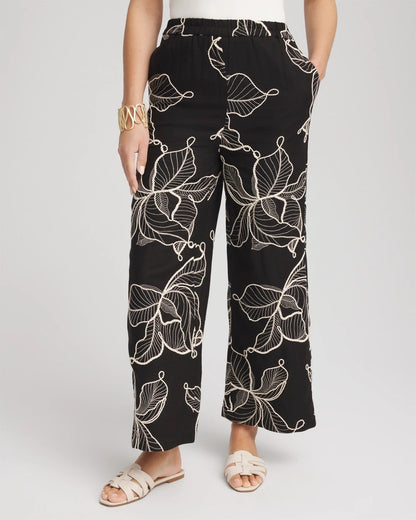 Petite Embroidered Wide-Leg Cropped Pants - US 2382
