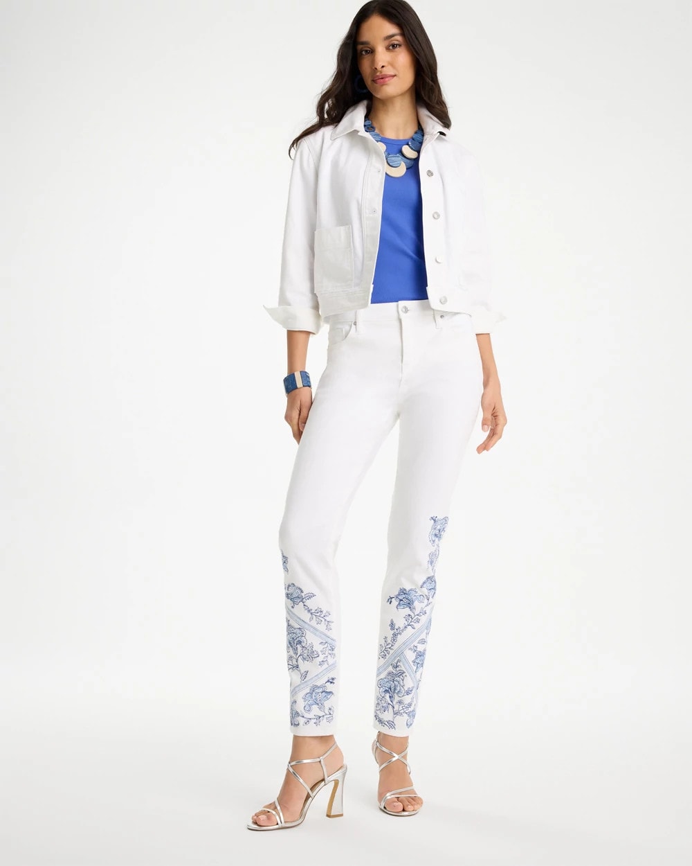 Embroidered Girlfriend Slim Ankle Jeans - US 4653