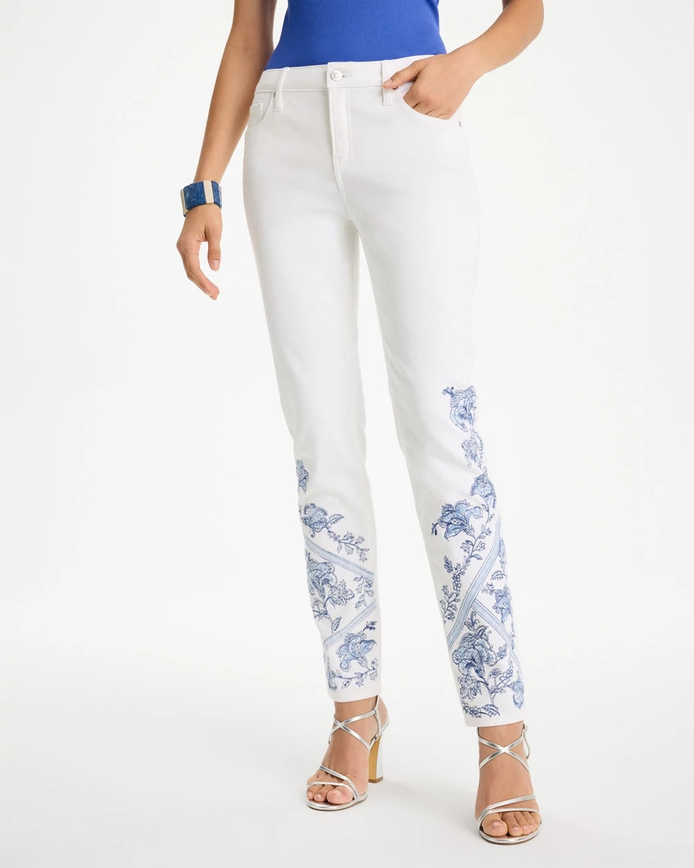 Embroidered Girlfriend Slim Ankle Jeans - US 4653