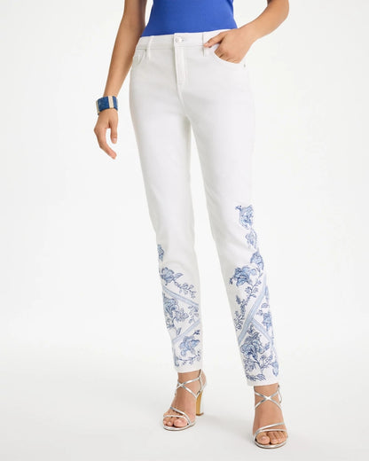 Embroidered Girlfriend Slim Ankle Jeans - US 4653
