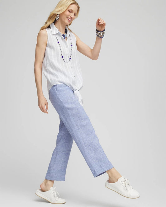 Linen Pull On Waist Cropped Pants - US 3000