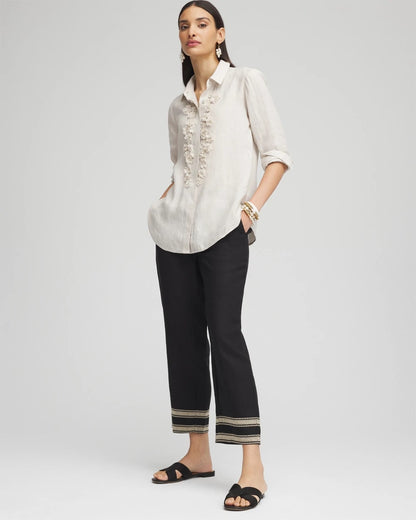 Linen Elastic Waist Cropped Pants - US 9411