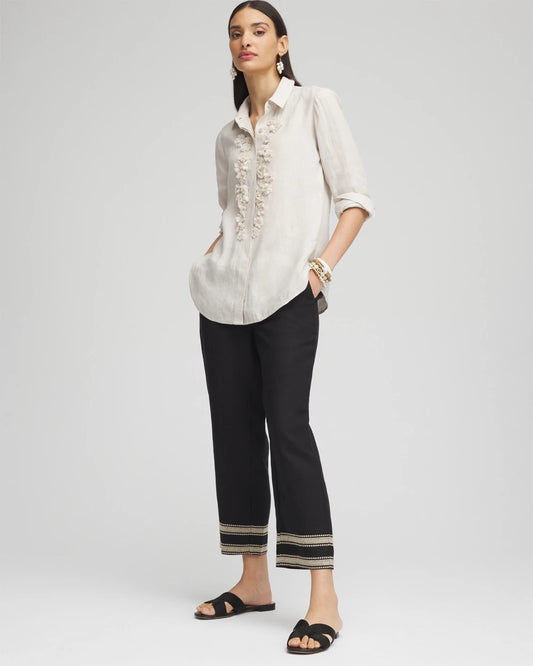 Linen Elastic Waist Cropped Pants - US 9411