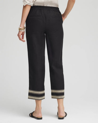 Linen Elastic Waist Cropped Pants - US 9411