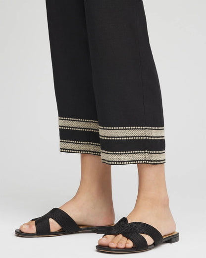 Linen Elastic Waist Cropped Pants - US 9411