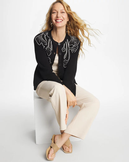 Embroidered Crewneck Cardigan Jacket - US 9875