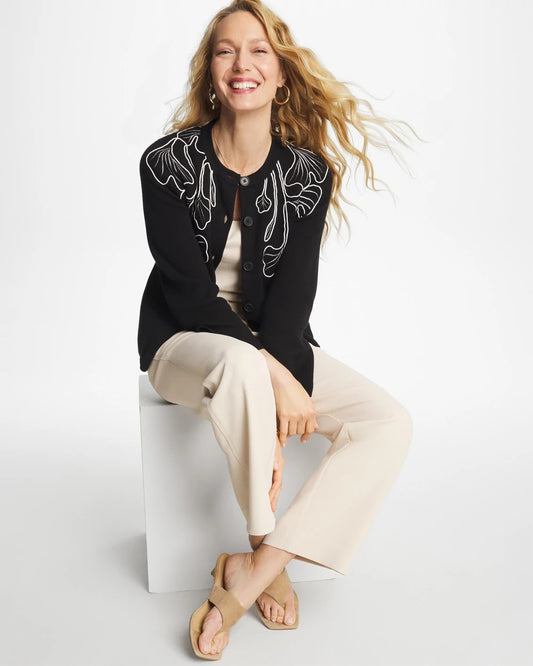 Embroidered Crewneck Cardigan Jacket - US 9875