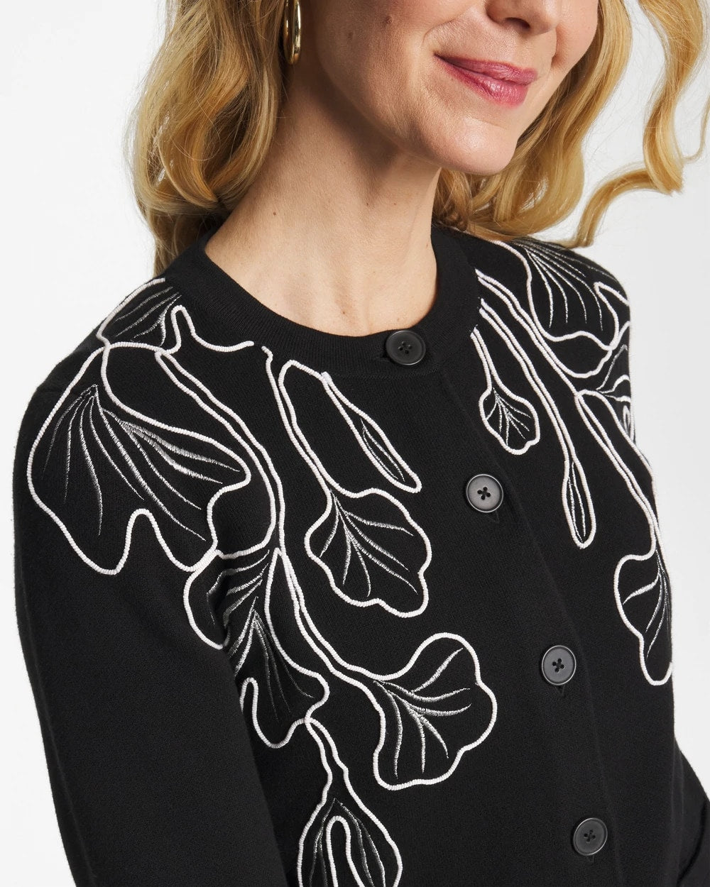 Embroidered Crewneck Cardigan Jacket - US 9875