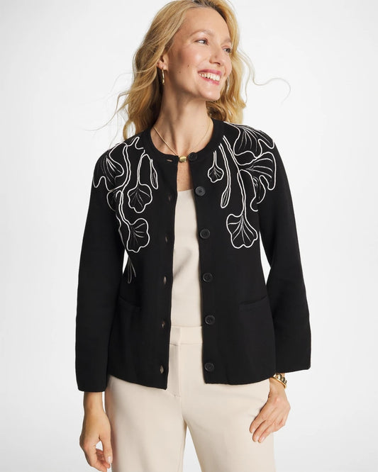 Embroidered Crewneck Cardigan Jacket - US 9875