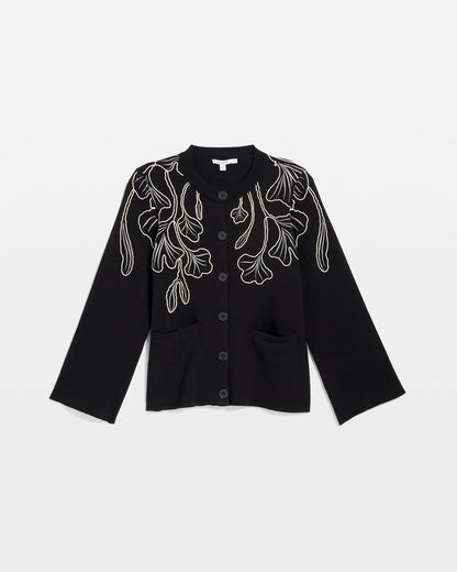Embroidered Crewneck Cardigan Jacket - US 9875