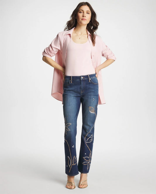 Petite Embellished Girlfriend Cropped Flared Jeans - US 4094