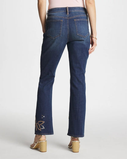 Petite Embellished Girlfriend Cropped Flared Jeans - US 7426