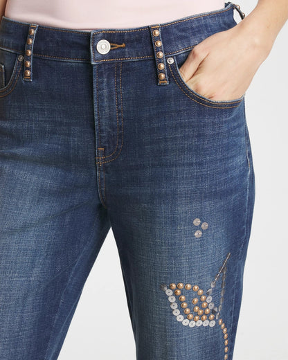Petite Embellished Girlfriend Cropped Flared Jeans - US 7426