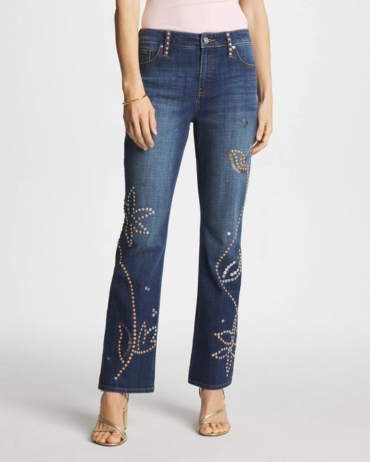 Petite Embellished Girlfriend Cropped Flared Jeans - US 4094