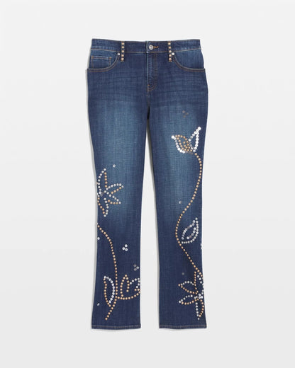 Embellished Girlfriend Cropped Flared Jeans - US 9943