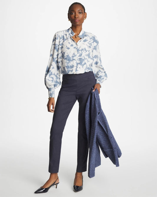 Faux Silk Mockneck Blouse - US 2846