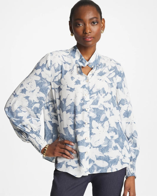 Faux Silk Mockneck Blouse - US 2846