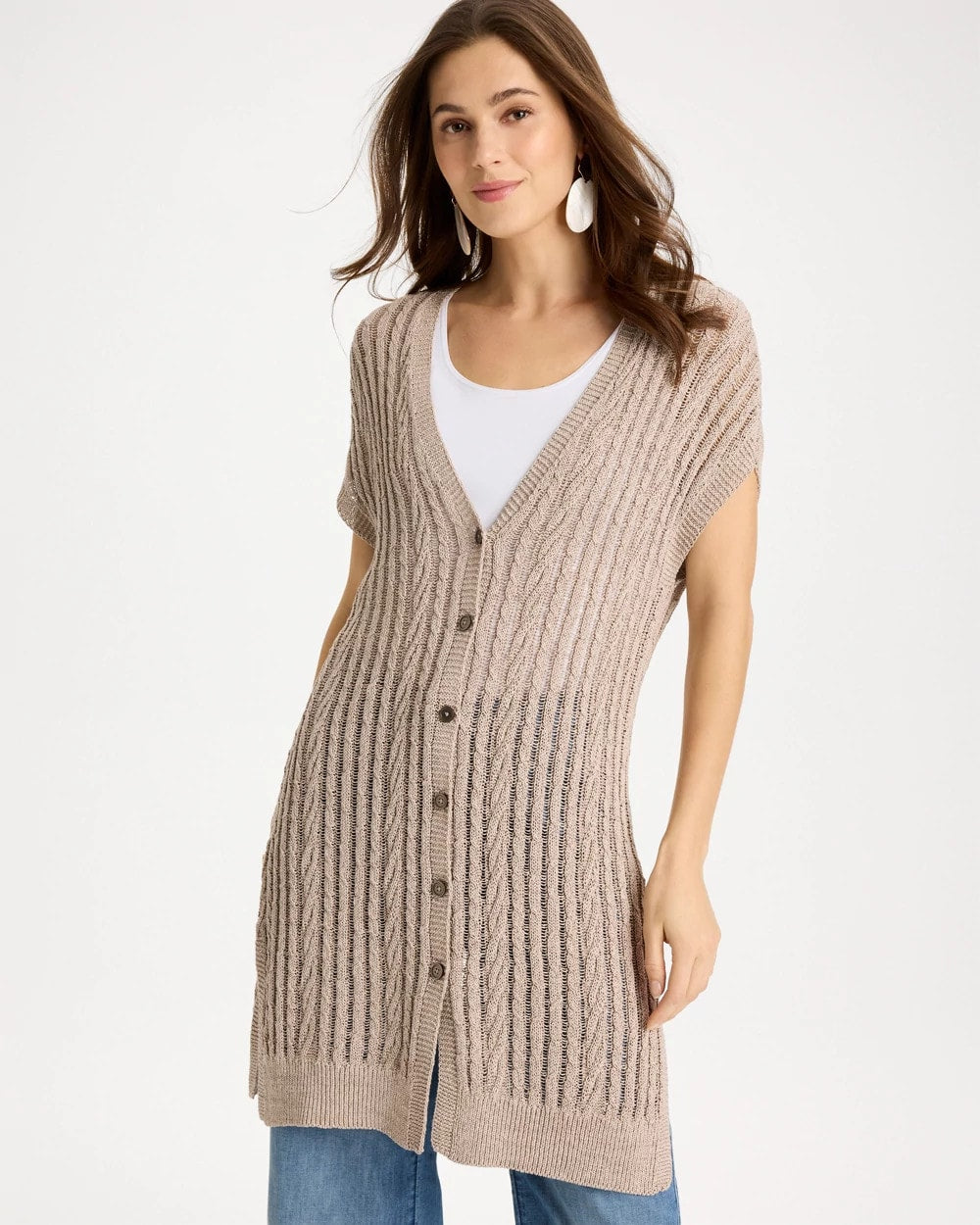 Faucet V-Neck Long Cardigan Vest - US 9126